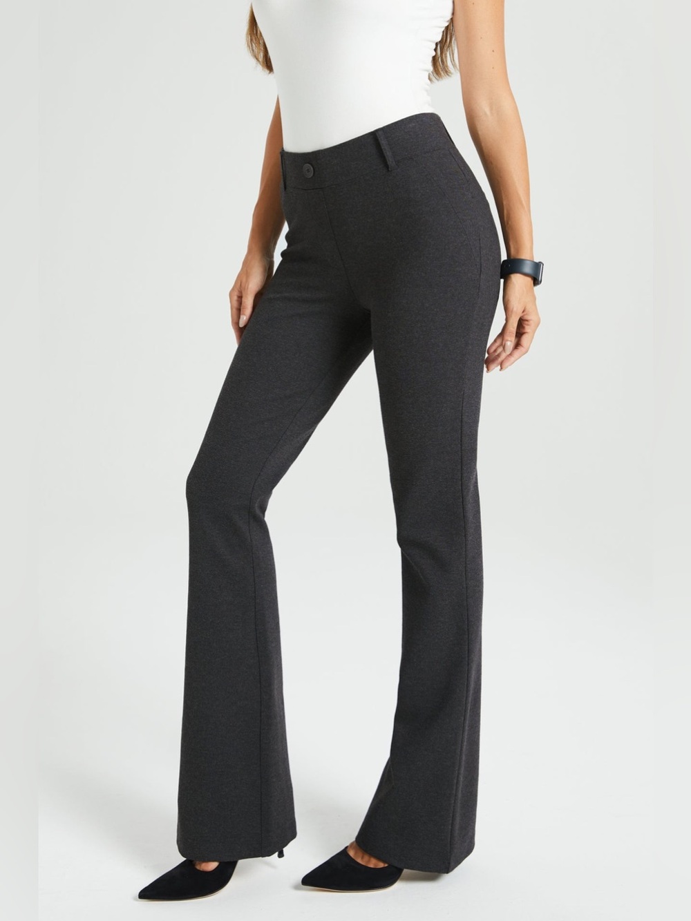 Betabrand Classic Dress Pant Yoga Pants Bootcut Charcoal Gray Small